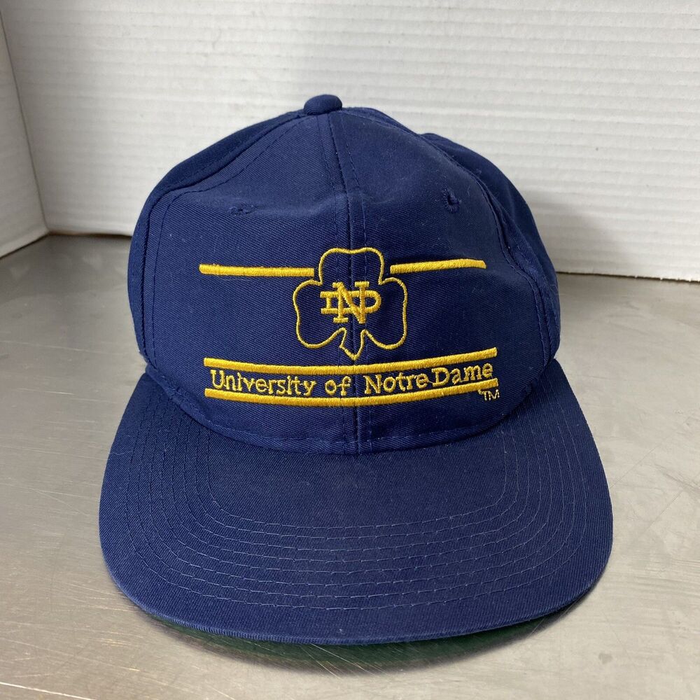 Vintage Notre Dame Hat The Game Split Bar Snapback NCAA 1988 Blue Gold Korea Mad